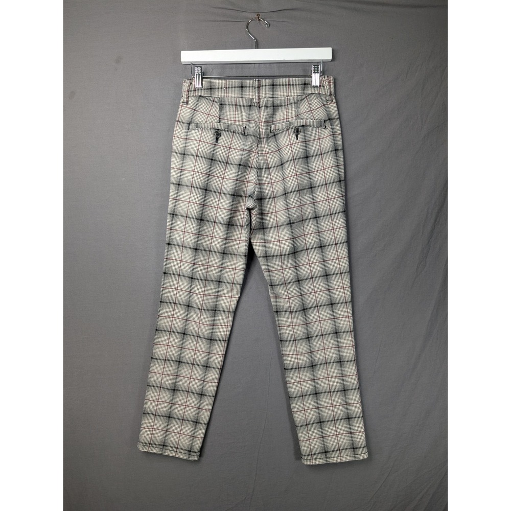 American Eagle Plaid Slim Trousers Gray Red Check Stretch Pants 4 Regular - Picture 2 of 9